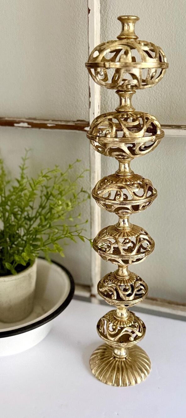 Vintage Hollywood Regency Table Top Decor | Gold Filigree Candlestick